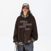 Unisex Jacket Vintage Baseball Uniform Jacket Men's and Women's Loose Embroidered Corduroy Jacket